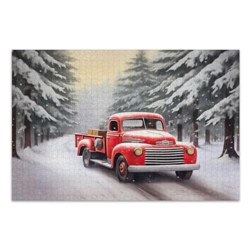 Puzzles 500 Teile, Rot Vintage Truck Coole Puzzles Wunderbare Puzzle Geschenke für Frauen Männer, Fertige Größe 20,5 x 14,9 Zoll von CHIFIGNO