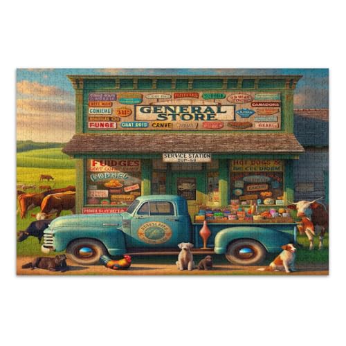 Puzzles 500 Teile, Vintage General Store schwierige Puzzles lustige und bunte Wandkunst, fertige Größe 50,5 x 37,8 cm von CHIFIGNO