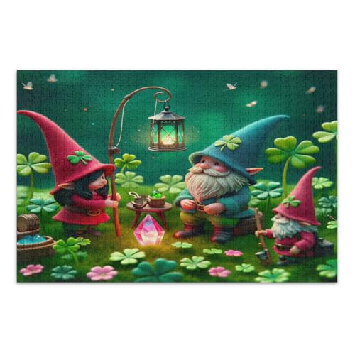 Puzzles 500 Teile für Erwachsene, St. Patrick's Day Kleeblätter Zwerge, lustige und farbenfrohe Kunstwerke, fertige Größe 50,5 x 37,9 cm von CHIFIGNO