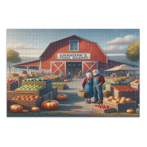 Puzzles für Erwachsene, 1000 Teile, Retro-Farmmarkt, lustiges Puzzle, lustige und farbenfrohe Wandkunst, fertige Größe 75 x 50 cm von CHIFIGNO