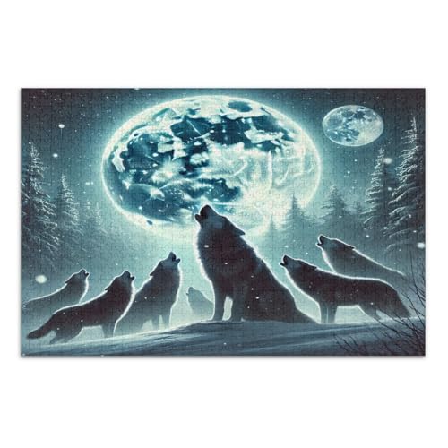 Puzzles für Erwachsene, 1000 Teile, heulende Wölfe, coole Puzzles, lustige und farbenfrohe Kunstwerke, fertige Größe 75 x 50 cm von CHIFIGNO
