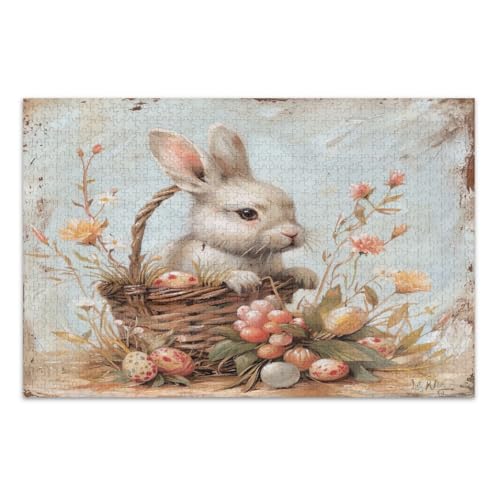 Puzzles für Erwachsene, Osterhase mit Korb und Blumen, lustiges Puzzle, lustiges und farbenfrohes Kunstwerk, Heimdekoration, fertige Größe 75 x 50 cm, 1000 Teile Puzzles für Erwachsene, Osterhase mit Korb und Blumen, lustiges Puzzle, lustiges und farbenfrohes Kunstwerk, Heimdekoration, fertige Größe 75 x 50 cm, 1000 Teile von CHIFIGNO