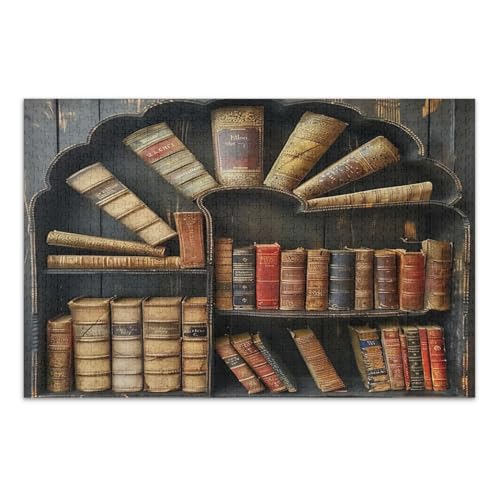 Puzzles für Erwachsene, Vintage-Bücherregal, lustige und farbenfrohe Wandkunst, fertige Größe 75 x 50 cm, 1000 Teile von CHIFIGNO