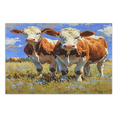 Puzzles für Erwachsene 1000 Teile, Braun Weiß Kühe Lustige Puzzles Herausfordernde Familienaktivität, Fertige Größe 29,5 x 19,7 Zoll von CHIFIGNO