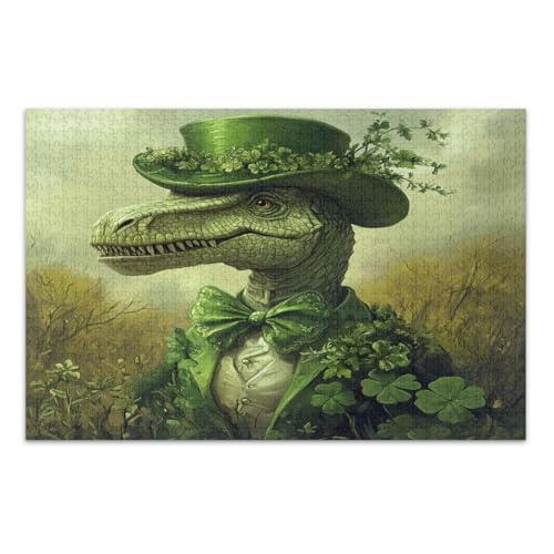 Puzzles für Erwachsene 1000 Teile, St. Patrick's Day Alligator Grün Schwierige Puzzles Spaß Spiel für Männer Frauen, Fertige Größe 29,5 x 19,7 Zoll von CHIFIGNO
