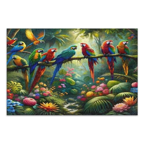 Puzzles für Erwachsene 1000 Teile, Tropische Blumen Papageien Schwierige Puzzles Weißer Elefant Geschenkideen, Fertige Größe 29,5 x 19,7 Zoll von CHIFIGNO