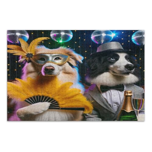 Puzzles für Erwachsene 1000 Teile, Zwei Karneval Lustige Hunde Familie Puzzles Unterhaltung Spielzeug Geburtstagsgeschenk Fertige Größe 20,5 x 14,9 Zoll von CHIFIGNO