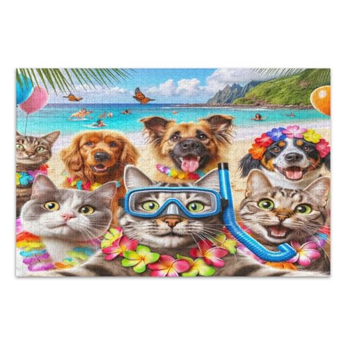 Puzzles für Erwachsene 1000 Teile, lustige hawaiianische Katzen Hunde einzigartige Puzzles herausforderndes Puzzle für Spieleabende, fertige Größe 29,5 x 19,7 Zoll Puzzles für Erwachsene 1000 Teile, lustige hawaiianische Katzen Hunde einzigartige Puzzles herausforderndes Puzzle für Spieleabende, fertige Größe 29,5 x 19,7 Zoll von CHIFIGNO