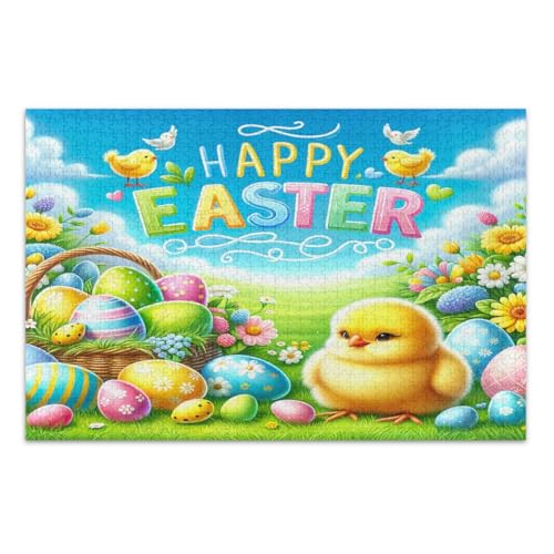Puzzles mit 1000 Teilen, Frohe Ostern, Familienpuzzle, lustige und farbenfrohe Kunstwerke, fertige Größe 75 x 50 cm von CHIFIGNO