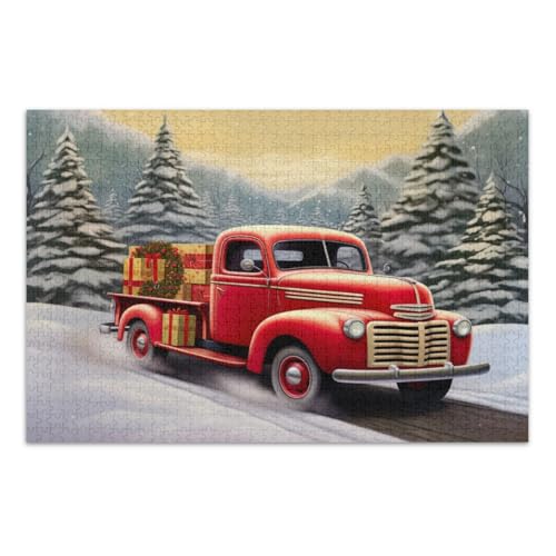 Red Vintage Truck Jigsaw Puzzles 500 Pieces Unique Puzzles Entertainment Toys Birthday Gift, Finished Size 20.5 x 14.9 Inches von CHIFIGNO