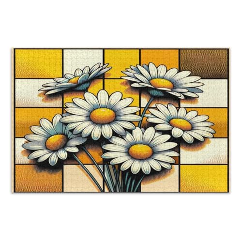 Retro Pop Art Daisy Flowers Jigsaw Puzzles for Adults 1000 Pieces Cool Puzzles Challenging Family Activity, Finished Size 29.5 x 19.7 Inches von CHIFIGNO