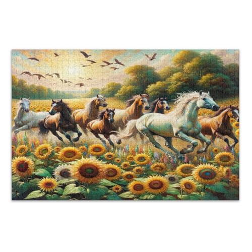 Retro-Sonnenblumen-Puzzle, 1000 Teile, lustige und farbenfrohe Wandkunst, Familienpuzzle, fertige Größe 75 x 50 cm von CHIFIGNO