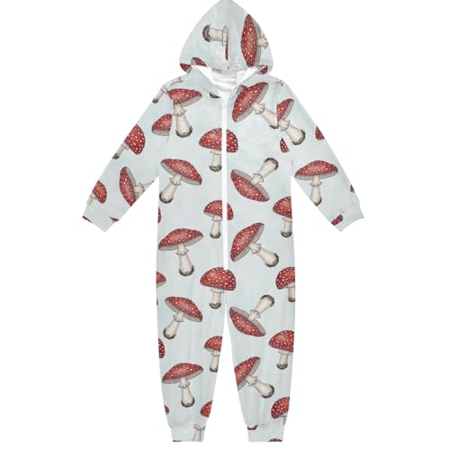 Roter Pilz weißer Unisex Einteiler Kinder Hoodie Einteiler Jumpsuit Neuheit Weihnachten Halloween Kostüme, Roter Pilz, weiß, 5-6 Jahre von CHIFIGNO