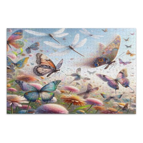 Schöne Schmetterlinge und Libellen, Puzzle, 500 Teile, lustige und farbenfrohe Kunstwerke, lustige Puzzles, fertige Größe 50,5 x 37,8 cm von CHIFIGNO