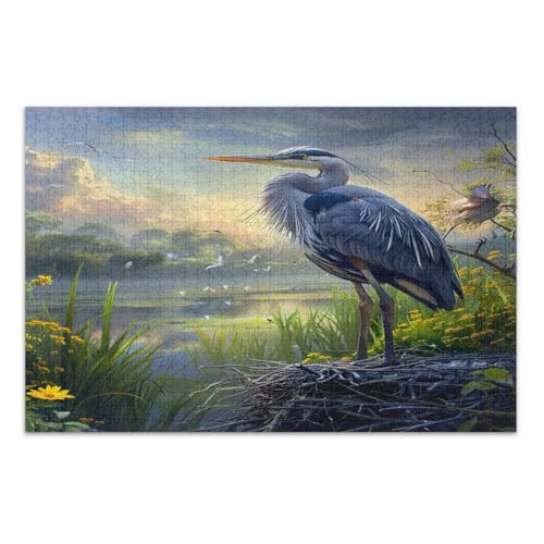 Seelenlandschaft, Reiher-Puzzles für Erwachsene, 1000 Teile, schwierige Puzzles, lustige und farbenfrohe Kunstwerke, Heimdekoration, fertige Größe 75 x 50 cm von CHIFIGNO