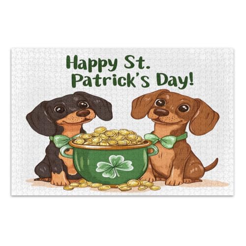 St. Patrick's Day Cute Dackel Dogs Puzzle 1000 Teile Pädagogisches Intellektuelles Puzzle Einzigartige Puzzles, Fertige Größe 29,5 x 19,7 Zoll von CHIFIGNO
