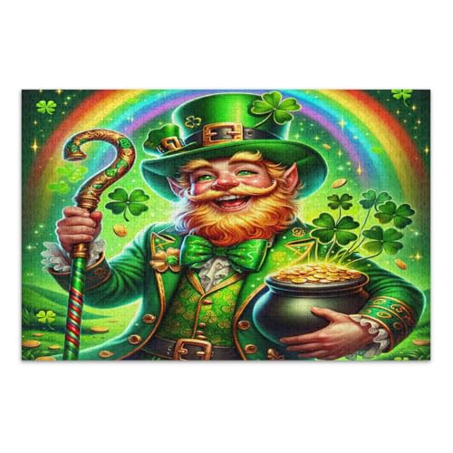 St. Patrick's Day Gnome 500 Teile Puzzles für Erwachsene, lustiges Puzzlespiel für Männer Frauen, fertige Größe 20,5 x 14,9 Zoll von CHIFIGNO