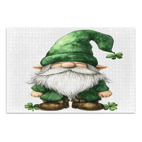 St. Patrick's Day Gnome Green Puzzles 1000 Teile für Erwachsene, Schwierige Puzzles Weißer Elefant Geschenkideen, Fertige Größe 29,5 x 19,7 Zoll von CHIFIGNO