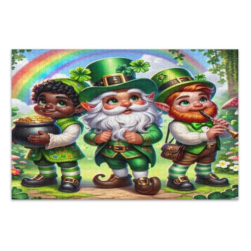 St. Patrick's Day Gnomes 1000 Teile Puzzles, lustige Puzzles herausfordernde Familienaktivität, fertige Größe 75 x 50 cm von CHIFIGNO