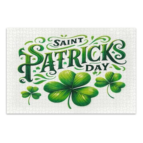 St. Patrick's Day Kleeblatt-Puzzle, 1000 Teile, coole Puzzles, lustige und farbenfrohe Kunstwerke, fertige Größe 75 x 50 cm von CHIFIGNO