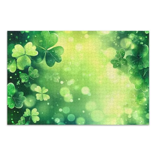 St. Patrick's Day Kleeblatt-Puzzle für Erwachsene, lustige und farbenfrohe Wandkunst, schwierige Puzzles, fertige Größe 75 x 50 cm von CHIFIGNO