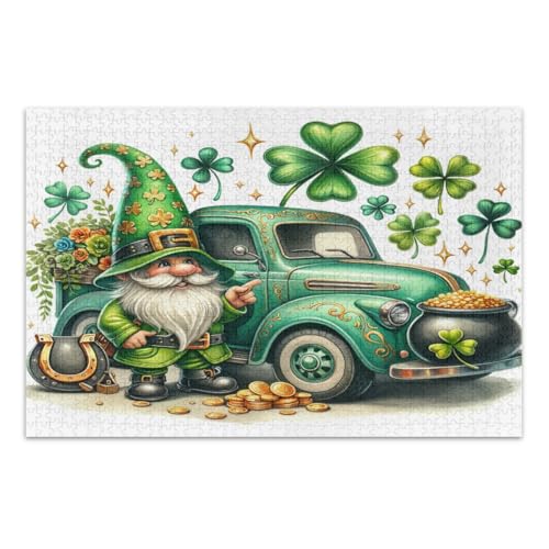 St. Patrick's Day Truck mit Zwerg Puzzle für Erwachsene 1000 Teile Coole Puzzles Unterhaltung Spielzeug Geburtstagsgeschenk Fertige Größe 20,5 x 14,9 Zoll von CHIFIGNO