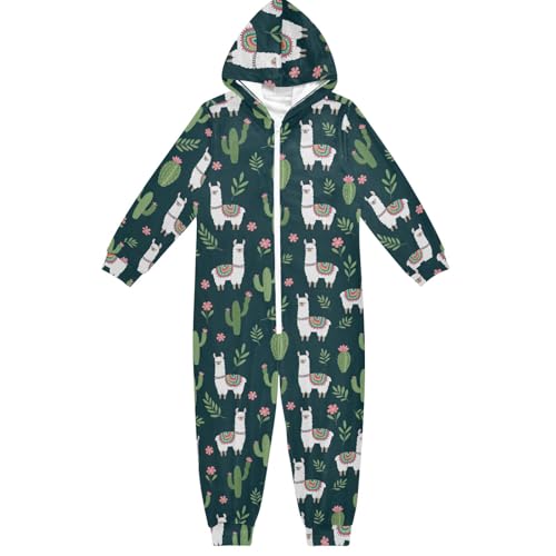 Süßer Lamas Kaktus Grün Kinder Einteiler Einteiler Kapuzenpullover Lustig Cosplay Halloween Weihnachten Kostüm, Süßer Lamas Kaktus, Grün, 13-14 Jahre von CHIFIGNO