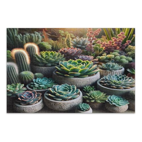 Sukkulenten-Pflanzen-Puzzle, 500 Teile, einzigartige Puzzles, lustige und farbenfrohe Kunstwerke, Heimdekoration, fertige Größe 50,5 x 37,8 cm von CHIFIGNO