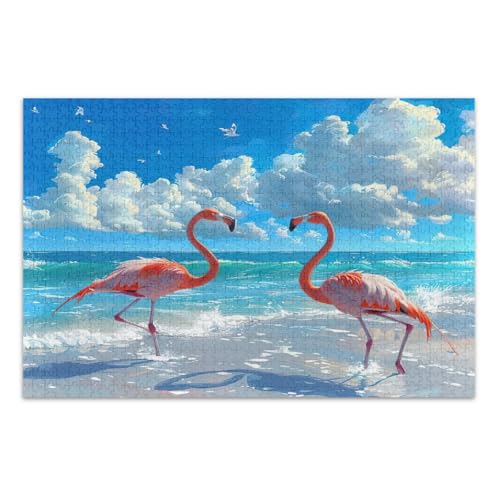 Summer Flamingos Jigsaw Puzzle 1000 Teile Coole Puzzles Tolle Geschenkidee für Feiertage, Fertige Größe 29,5 x 19,7 Zoll von CHIFIGNO