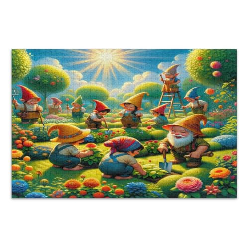 Summer Gnomes Farmers Puzzle 500 Teile Erwachsene Herausforderndes Puzzle für Spielabende Familienpuzzle, Fertige Größe 20,5 x 14,9 Zoll von CHIFIGNO