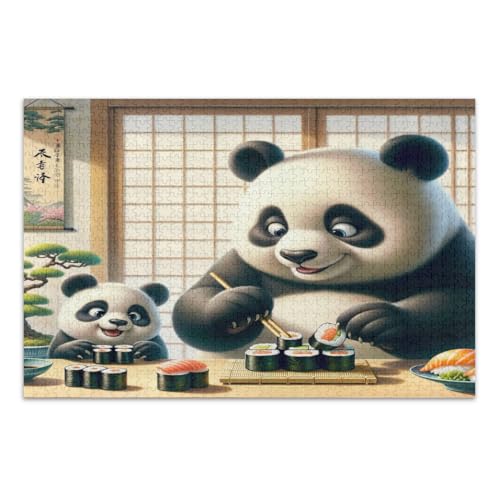 Sushi Pandas Puzzle, 500 Teile, lustiges und farbenfrohes Wandkunst, Familienpuzzle, fertige Größe 50,5 x 37,8 cm von CHIFIGNO