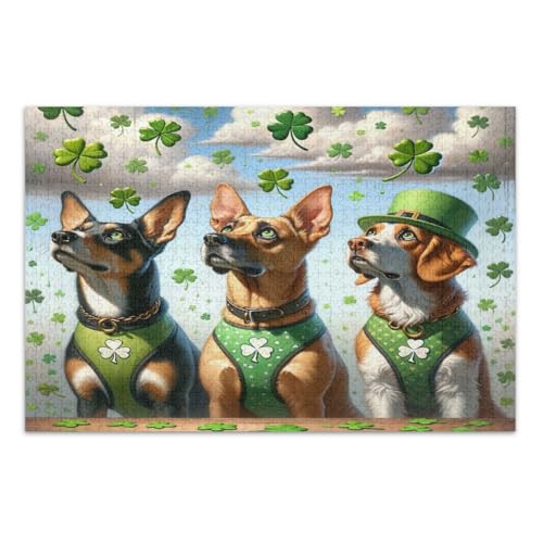 Three St. Patrick's Day Dogs Jigsaw Puzzle 1000 Pieces Cool Puzzles Wonderful Puzzle Gifts for Women Men, Finished Size 29.5 x 19.7 Inches von CHIFIGNO