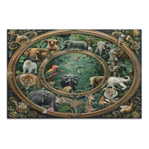 Tiere, Vintage-Puzzle, 500 Teile für Erwachsene, lustiges und farbenfrohes Kunstwerk, lustiges Puzzle, fertige Größe 50,5 x 37,8 cm von CHIFIGNO