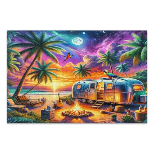Tropischer Strand, 1000-teiliges Puzzle, lustige und farbenfrohe Kunstwerke, fertige Größe 75 x 50 cm von CHIFIGNO