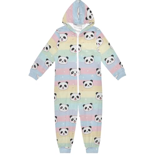 Unisex Kinder Einteiler Cute Panda Pastell Streifen Hoodie Einteiler Jumpsuits Weihnachten Halloween Cosplay Kostüm für Mädchen Jungen, Niedlicher Panda, Pastellstreifen, 9-11 Jahre von CHIFIGNO