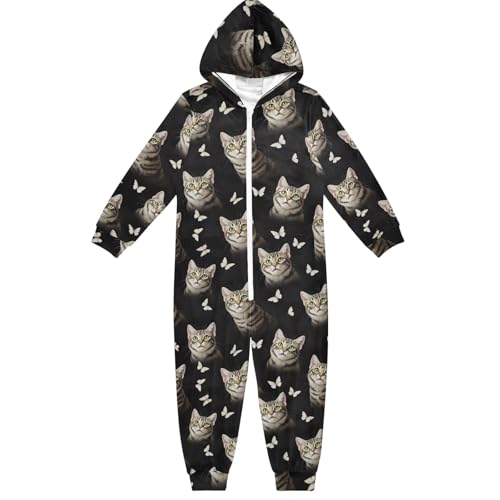 Unisex Kinder Einteiler Kinder Niedliche Katze Schmetterling Schwarz Einteiler Jumpsuit Weihnachten Halloween Cosplay Kostüm für Mädchen Jungen, Niedliche Katze, Schmetterling, Schwarz, 12-13 Jahre von CHIFIGNO