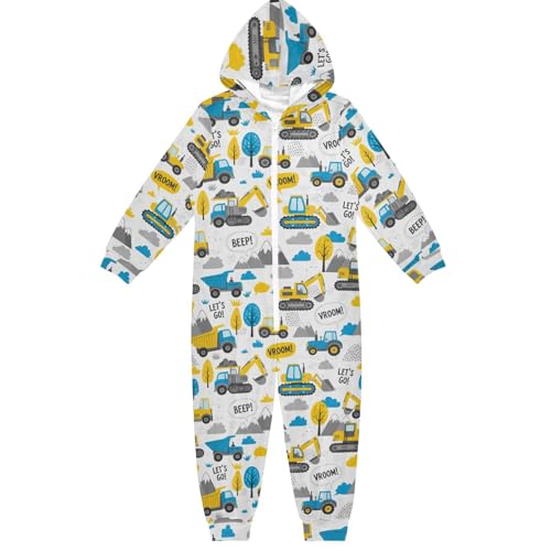Unisex Kinder Einteiler Niedlich Hoodie Einteiler Jumpsuit Cosplay Halloween Weihnachten Kostüm für Mädchen Jungen, Niedliche Cartoon-Bauwagen, 13-14 Jahre von CHIFIGNO