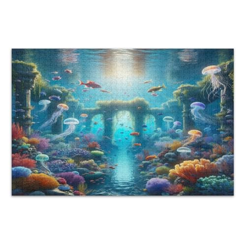 Unterwasser-Szenen-Puzzle, 1000 Teile, lustiges und farbenfrohes Kunstwerk, Heimdekoration, lustiges Puzzle, fertige Größe 75 x 50 cm von CHIFIGNO