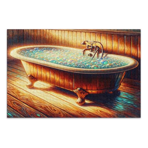 Vintage Badewannen-Puzzles 1000 Teile für Erwachsene, lustiges Puzzlespiel für Männer Frauen, fertige Größe 29,5 x 19,7 Zoll von CHIFIGNO