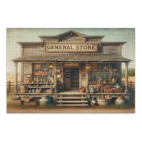 Vintage Country Old General Store Puzzles für Erwachsene 1000 Teile Schwierige Puzzles Unterhaltung Spielzeug Geburtstagsgeschenk Fertige Größe 20,5 x 14,9 Zoll von CHIFIGNO