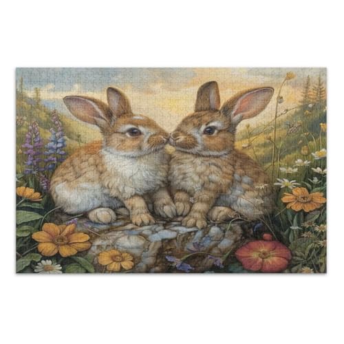 Vintage Hasen mit Blumen Puzzle 1000 Teile Familienpuzzle Weißer Elefant Geschenkideen, Fertige Größe 29,5 x 19,7 Zoll Vintage Hasen mit Blumen Puzzle 1000 Teile Familienpuzzle Weißer Elefant Geschenkideen, Fertige Größe 29,5 x 19,7 Zoll von CHIFIGNO