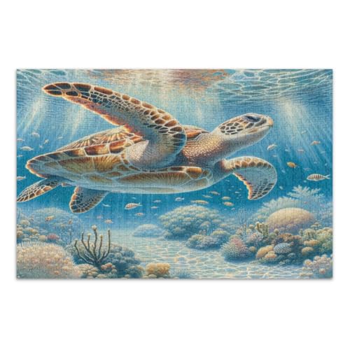 Vintage-Puzzle, Meeresschildkröte, 500 Teile, coole Puzzles, lustige und farbenfrohe Kunstwerke, fertige Größe 50,5 x 37,8 cm von CHIFIGNO