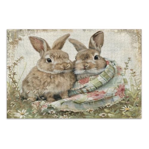 Vintage Spring Rabbits with Flowers 1000 Piece Jigsaw Puzzles Educational Intellectual Jigsaw Puzzle Difficult Puzzles, Finished Size 29.5 x 19.7 Inch Vintage Spring Rabbits with Flowers 1000 Piece Jigsaw Puzzles Educational Intellectual Jigsaw Puzzle Difficult Puzzles, Finished Size 29.5 x 19.7 Inch von CHIFIGNO