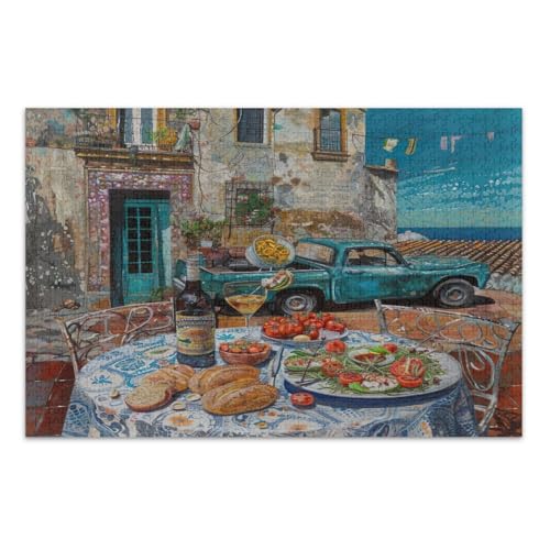 Vintage Szene Sizilianisches Essen Puzzle für Erwachsene 1000 Teile Lustiges Puzzle Herausforderndes Puzzle für Spieleabende, Fertige Größe 29,5 x 19,7 Zoll von CHIFIGNO