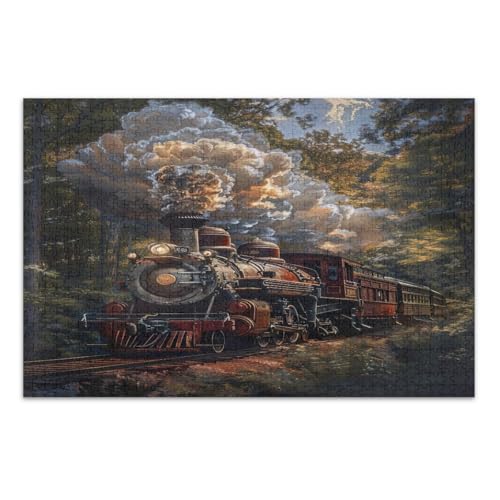 Vintage Zug Puzzle 1000 Teile Lustiges Spiel für Männer Frauen Schwierige Puzzles, Fertige Größe 29.5 * 19.7 Zoll von CHIFIGNO