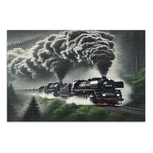 Vintage Zug-Puzzles für Erwachsene 1000 Teile Lustige Puzzles Spaß Spiel für Männer Frauen Fertige Größe 29,5 x 19,7 Zoll von CHIFIGNO