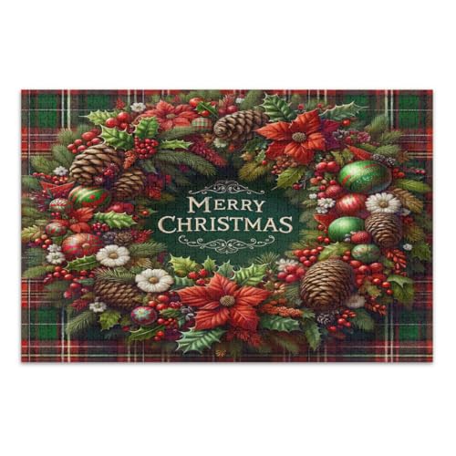 Weihnachtskranz, Blumen, rot-grünes Karomuster, Puzzles für Erwachsene, 1000 Teile, lustiges und farbenfrohes Kunstwerk, Familienpuzzle, fertige Größe 75 x 50 cm Weihnachtskranz, Blumen, rot-grünes Karomuster, Puzzles für Erwachsene, 1000 Teile, lustiges und farbenfrohes Kunstwerk, Familienpuzzle, fertige Größe 75 x 50 cm von CHIFIGNO