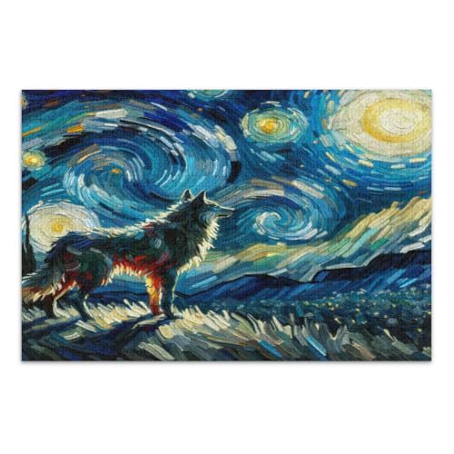 Wolf Sternennacht-Puzzle, 1000 Teile, für Erwachsene, Familienpuzzle, lustige und farbenfrohe Kunstwerke, fertige Größe 75 x 50 cm von CHIFIGNO