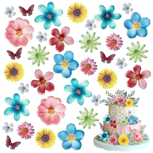 CHIHOLEN 55 Stück Tortendeko Blumen, Tortendeko Schmetterling, Kuchen Deko Mädchen, Kuchen Deko Geburtstag für Hochzeit, Geburtstag, Frühling, Muffin Deko von CHIHOLEN