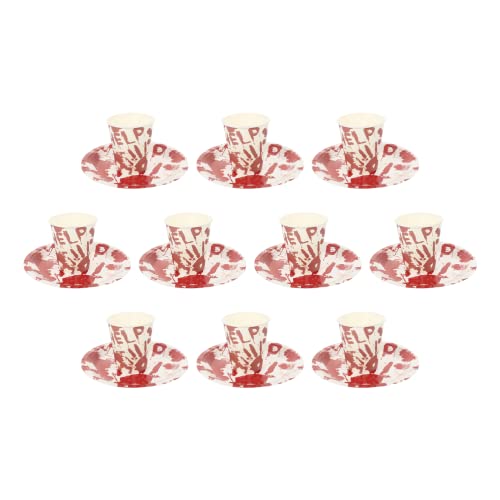 CHILDWEET Halloween-partybecher 2er-Set Handabdruck-pappbecher Teller Einweggeschirr Halloween-Dekorationen Geschirr-Set von CHILDWEET